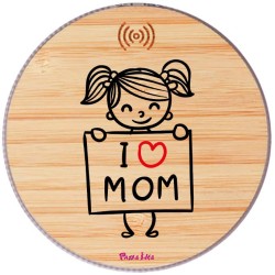 Base di ricarica wireless in bambù con stampa i love mom festa della mamma