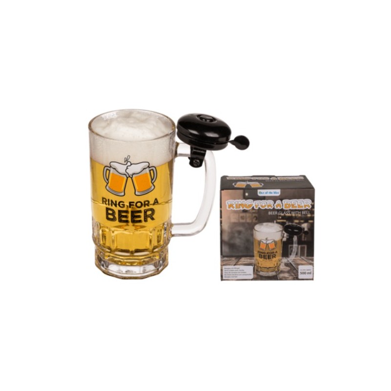 Bicchiere da birra con campanello,ca. 14 x 14,5 cm, in vetro, per ca. 500 ml, in confezione regalo
