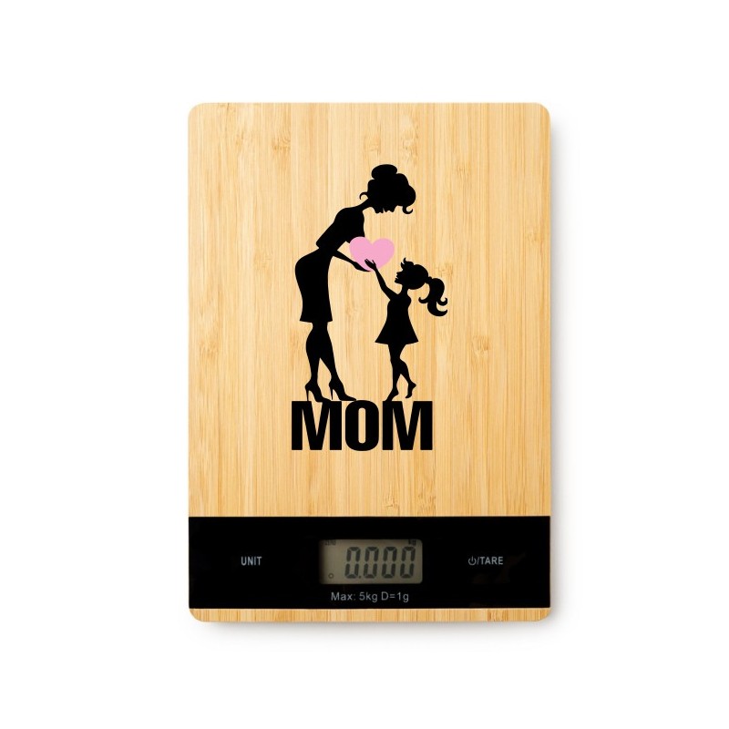 Bilancia da cucina digitale in bambù con stampa mom festa della mamma
