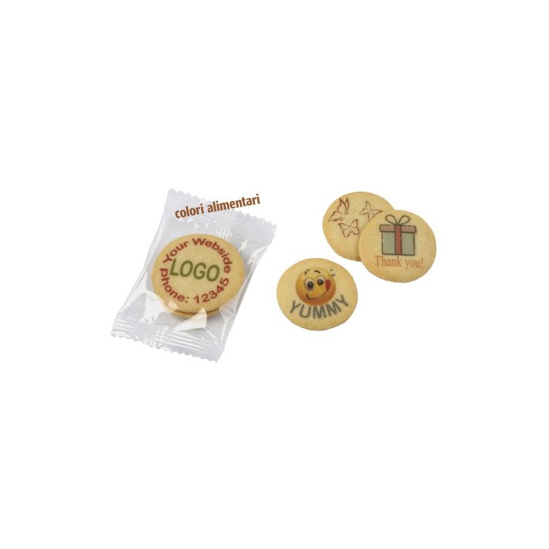 Biscotto color stampato con il tuo logo peso ca. gr 4 cad. - formato mm 85X56 minimo 600 pezzi