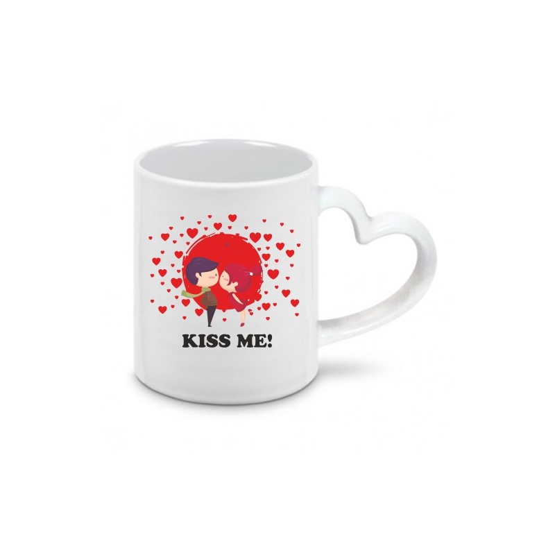 Tazza in ceramica con manico a cuore stampa kiss me