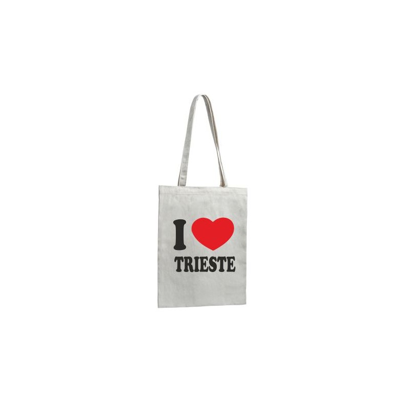 Borsa shopping 2 manici lunghi in poliestere cm 42x38 con stampa i love Trieste