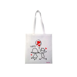 borsa shopping in tessuto san valentino con scritta happy cm 36x40