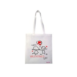 borsa shopping in tessuto san valentino con scritta happy valentines day cm 36x40