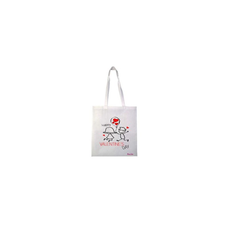 borsa shopping in tessuto san valentino con scritta happy valentines day cm 36x40