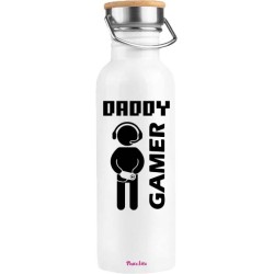 Bottiglia in alluminio con tappo in bambù con stampa daddy gamer festa del papà