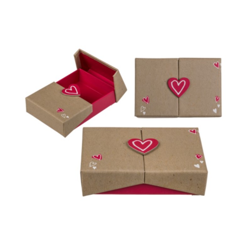 Box a sorpresa in cartone color naturale con cuore 12 x 8 cm