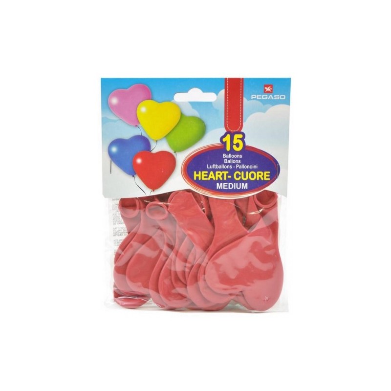 busta 15 palloncini cuore rosso