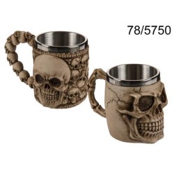 Tazza argentata in poliresina con supporto in acciaio inossidabile, Skull, ca 16 x 11 cm, 2 ass.,