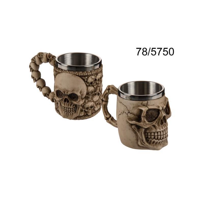 Tazza argentata in poliresina con supporto in acciaio inossidabile, Skull, ca 16 x 11 cm, 2 ass.,