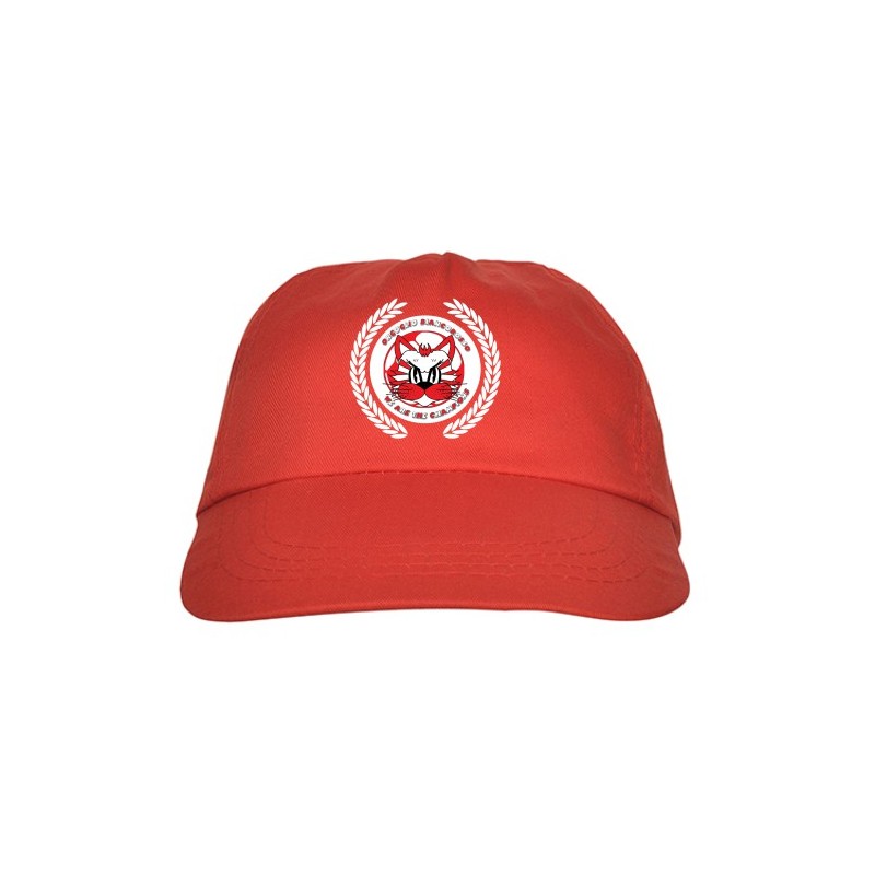 Cappellino rosso  in tessutto con visiera stampa calcio bianco rosso