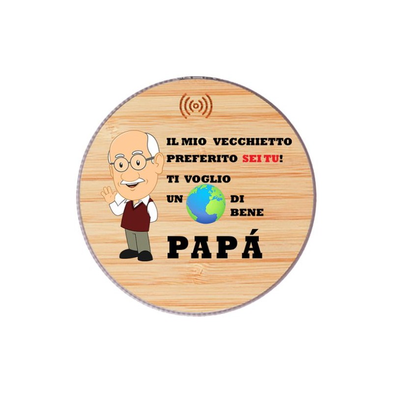 caricatore wireless base in legno di bambu con antiscivolo cavo usb incluso scritta il mio vecchietto preferito sei tu ti vogli