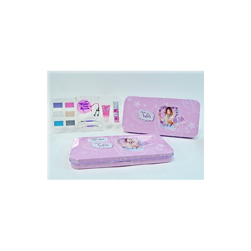 Conf. regalo in latta Violetta, contiene 2 lipgloss, 6 ombretti, 2 applicatori per trucco e uno specchietto tascabile con un ch