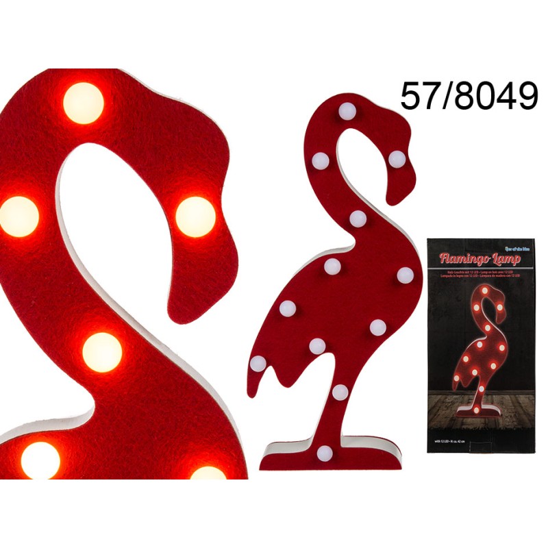  Lampada in legno, Fenicottero, con 12 LED, ca. 42 cm, per 2 pile mignon (AA)