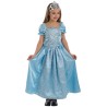 Costume da principessa azzurra per bambina. Comprende un abito lungo in tessuto azzurro con decori in paillettes. taglia 6/7 an