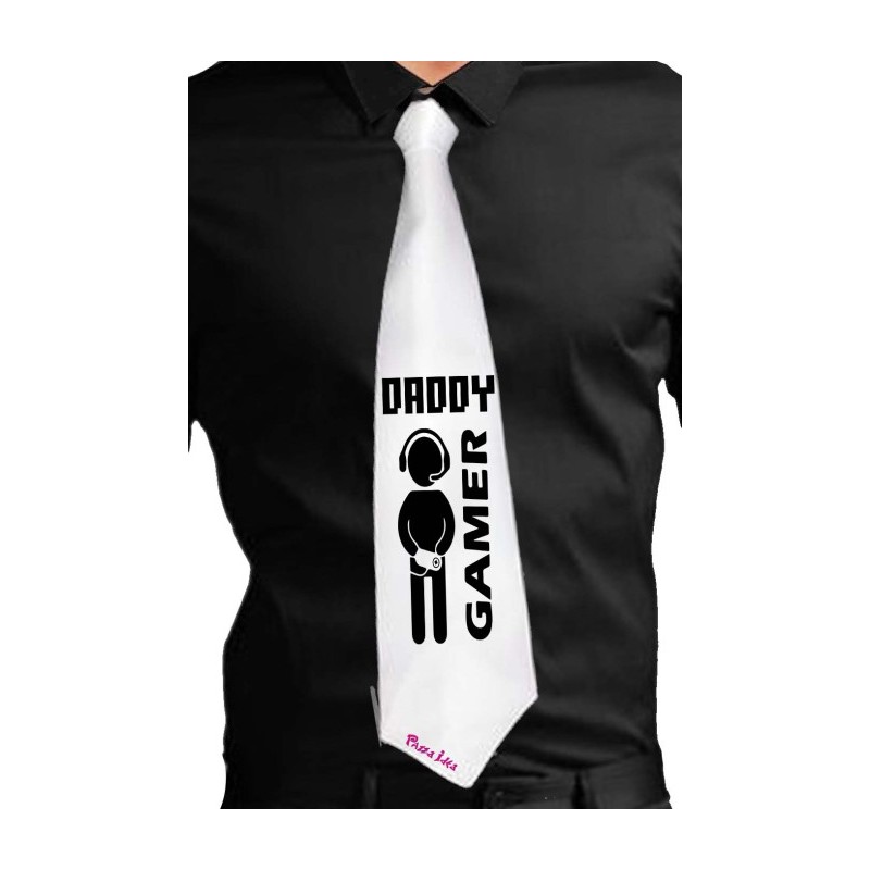 Cravatta bianca con stampa daddy gamer festa del papà