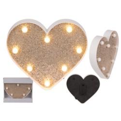 Cuore illuminato in plastica, Golden Glitter,con 8 LED, ca. 20 cm, per 2 pile mignon (AA)