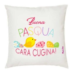 Cuscino in poliestere 40 x40 pazza idea con stampa buona pasqua cara cugina