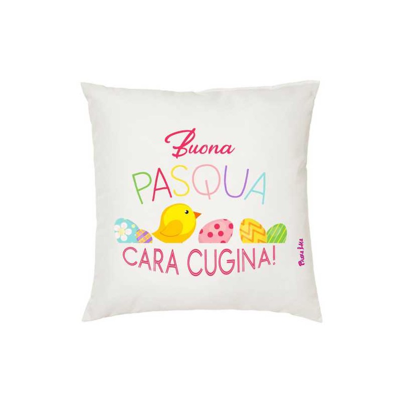 Cuscino in poliestere 40 x40 pazza idea con stampa buona pasqua cara cugina