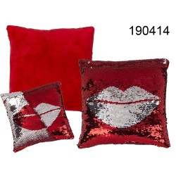Cuscino rivoltabile con paillettes rosso/argento, Lips, ca. 30 x 30 cm,