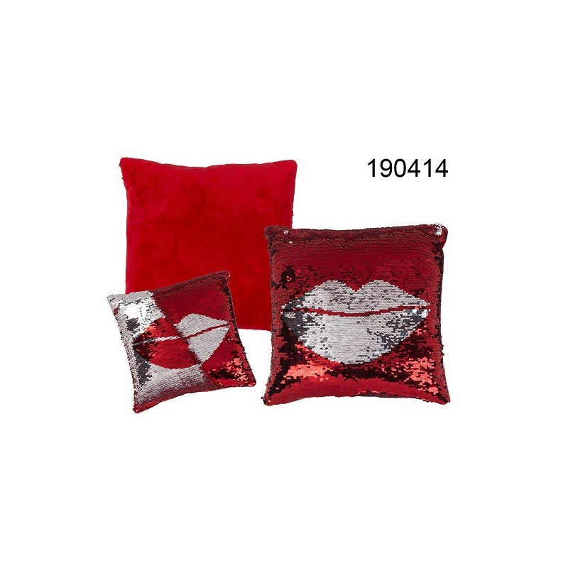 Cuscino rivoltabile con paillettes rosso/argento, Lips, ca. 30 x 30 cm,