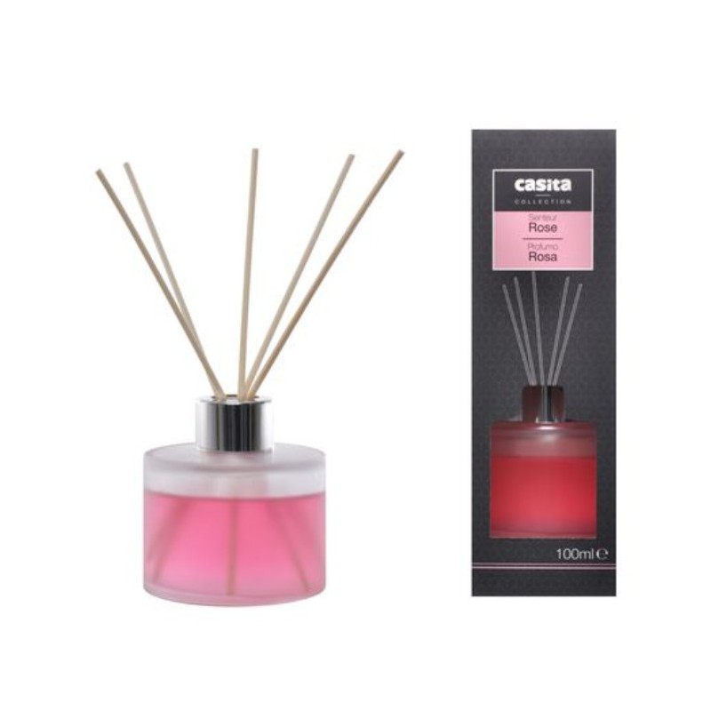 Diffusore con steli 100 ml vetro smerigliato profumazione rosa cm 7x7x22,5