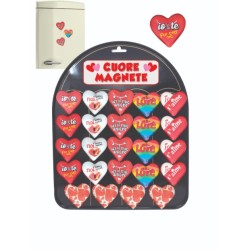 ESPOSITORE 24 CUORI MAGNETE IN VETRO cm 4,5×4 ASSORTITI