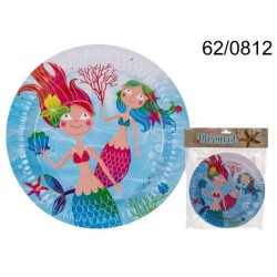  Piatti di carta, Sirena, ca. 23 cm, 8 pz. in sacchetto di plastica con headercard, EAN 4029811399703