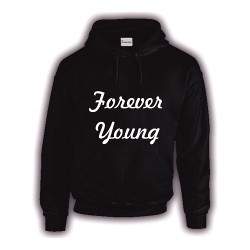 felpa caldo cotone cappuccio scritta forever young