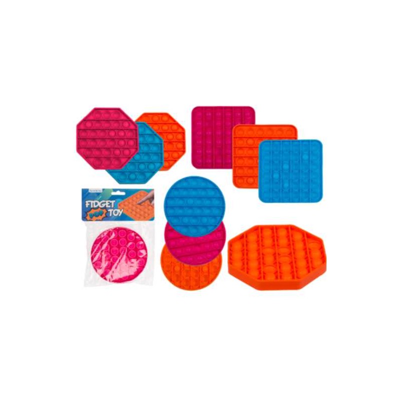 Fidget Pop it Toy, ca. 12,5 x 12,5 x 1,5 cm, in silicone, 3 tipi ass., 3 colori ass.gioccatolo antistress sensoriale