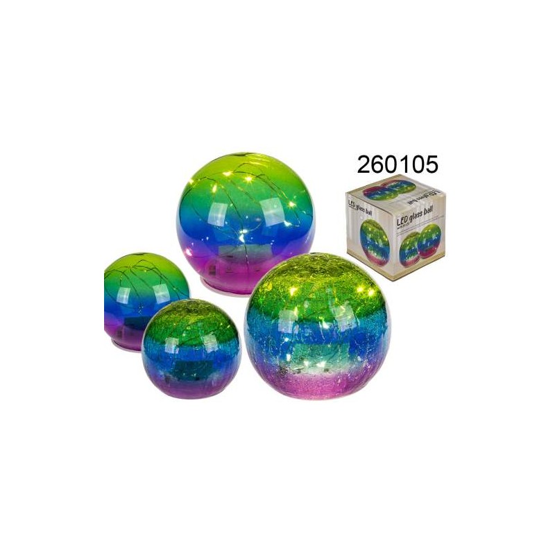  Sfera in vetro colorata con 10 LED, ca. 12 cm, 2 ass., per 3 pile stilo (AA) in confezione box, 216/PALEAN 4029811400393