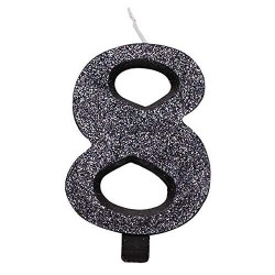 Givi Italia 50858 Numeral glitter Candle N8, nero, 9.5 cm