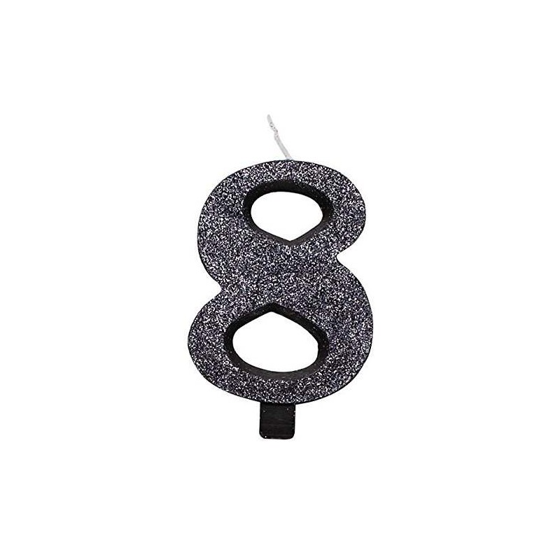 Givi Italia 50858 Numeral glitter Candle N8, nero, 9.5 cm