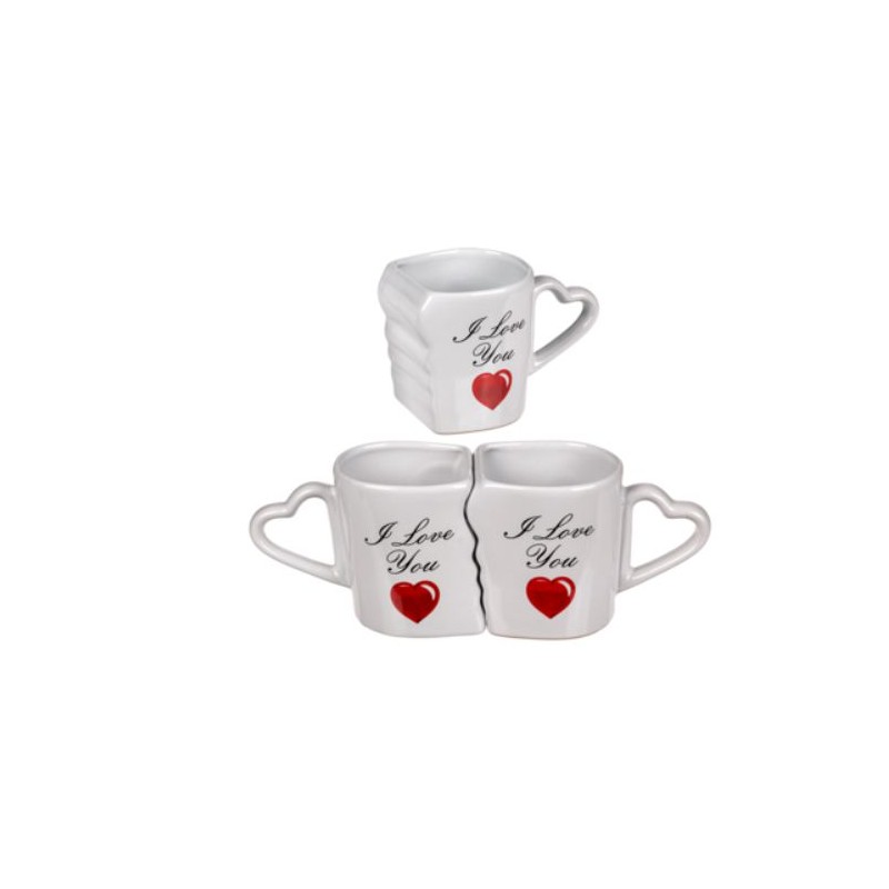 Tazza doppia, I love you,ca. 8, 5 x 9 cm, in terraglia, set da 2 in confezione regalo con finestrella