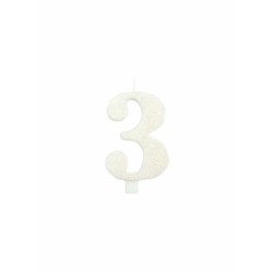 1 candela cm 9.5 numero tre glitter bianco