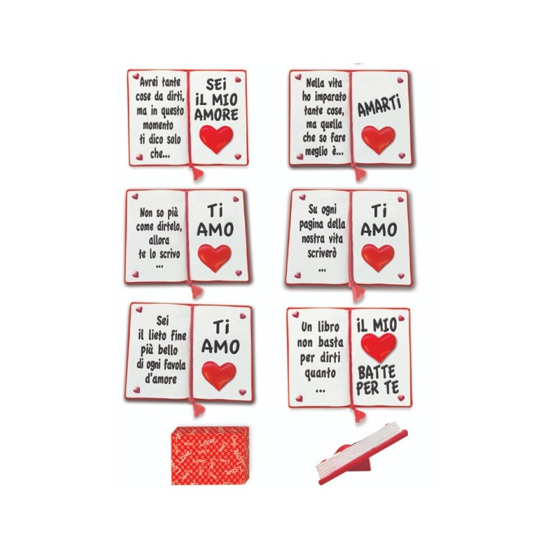 LIBRETTO D’AMORE IN RESINA CON MESSAGGIO INCISO E CUORICINO IN RILIEVO ORDINE MINIMO 6 PZ. ASSORTITI