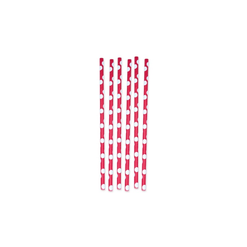 12 Cannucce in carta h 20 cm x  0,6 cm Pois Rosso