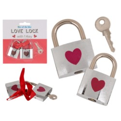 Lucchetto dell'amore color argento con cuore rosso