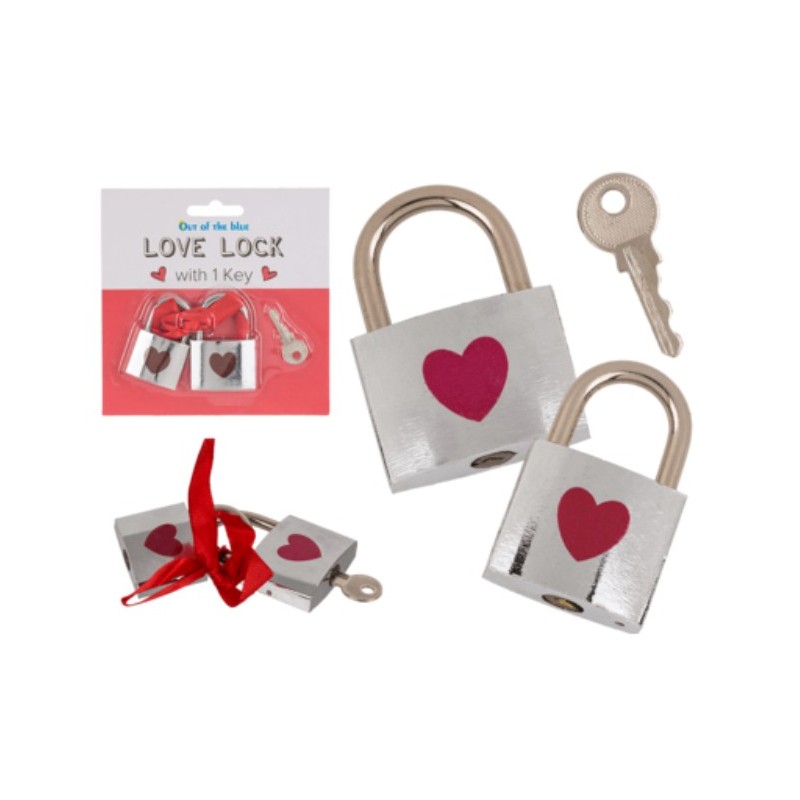 Lucchetto dell'amore color argento con cuore rosso