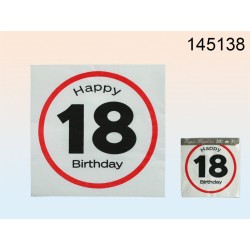 145138 - Tovaglioli di carta, Happy Birthday - 18, ca. 33 x 33 cm, a 3 strati, 20 pz. in sacchetto di plasticaEAN 4029811312689