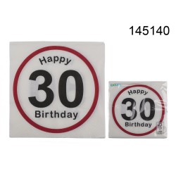 145140 - Tovaglioli di carta, Happy Birthday - 30, ca. 33 x 33 cm, a 3 strati, 20 pz. in sacchetto di plastica, 672/PALEAN 4029
