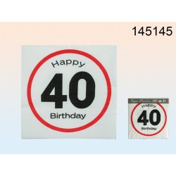 145145 - Tovaglioli di carta, Happy Birthday - 40, ca. 33 x 33 cm, a 3 strati, 20 pz. in sacchetto di plastica, 672/PALEAN 4029