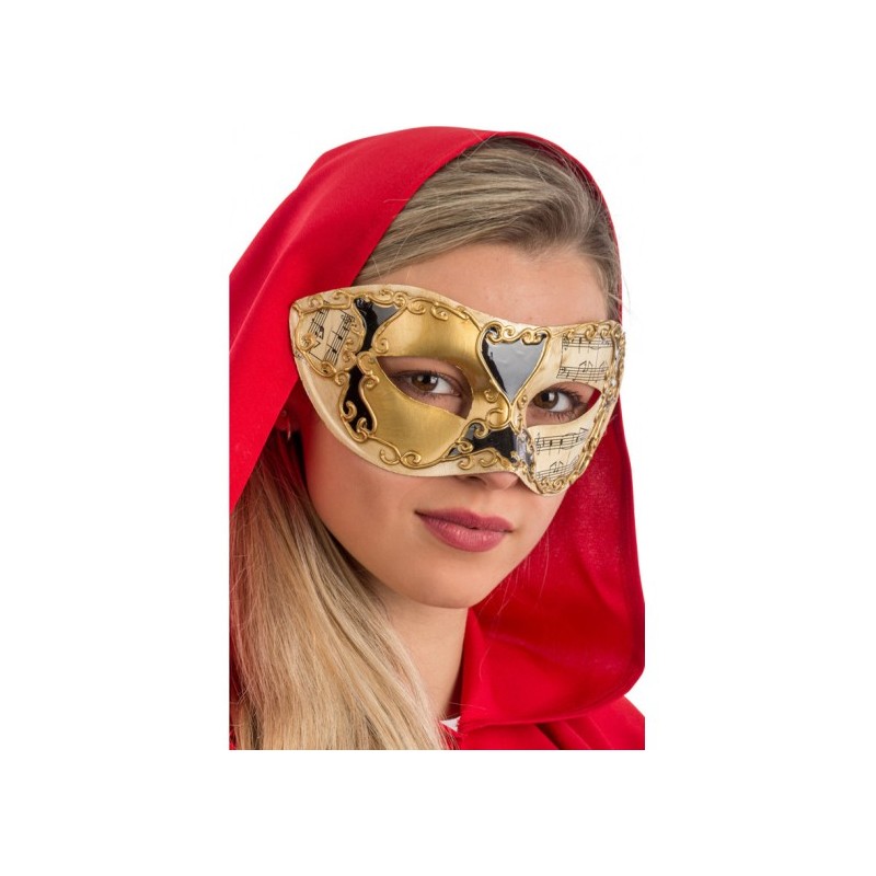 Maschera veneziana assortite  in plastica con decorazioni oro e nere su cartoncino