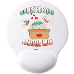 Mouse pad con poggia polso cm 20,5x24,3 in poliestere con frase dolce pasqua amore mio