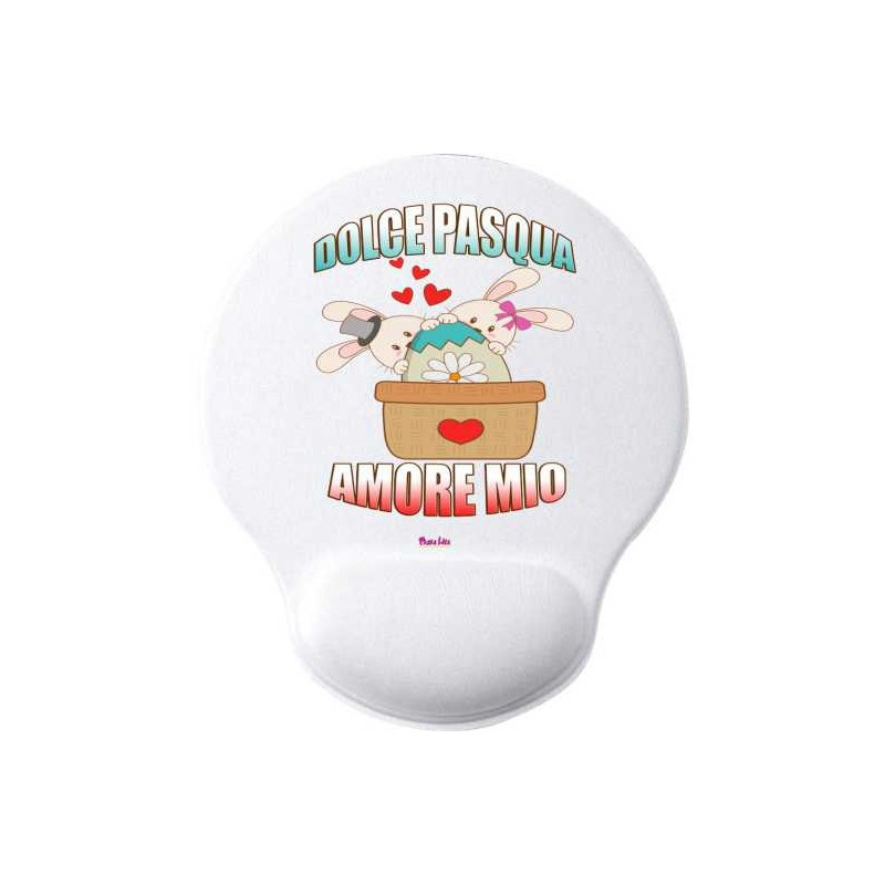 Mouse pad con poggia polso cm 20,5x24,3 in poliestere con frase dolce pasqua amore mio