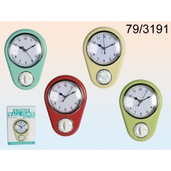 orologio da parete in plastica,kitchen con timer,22,5 cm.4 colori ass.