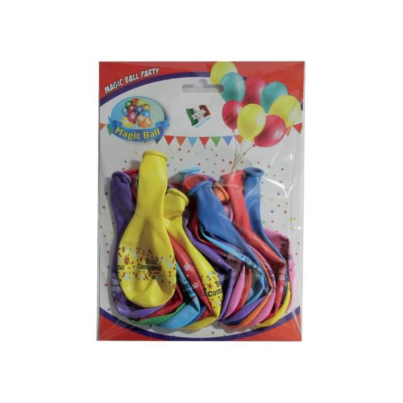 Palloncini colorati con scritta buon compleanno busta grande pz 20