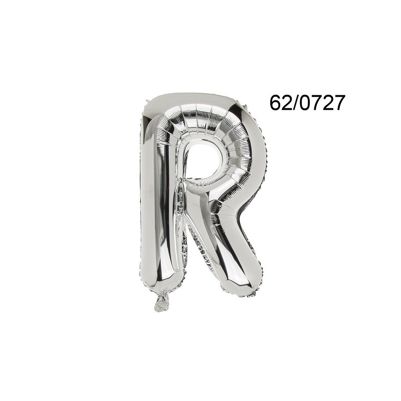 Palloncino laminato color argento, lettera R, ca. 86 cm, in borsa di plastica
