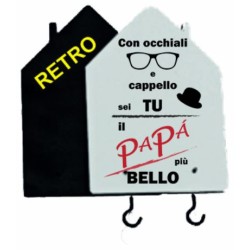 portachiave casetta 10,7x7,50 con scritta con occhiali e cappello sei tu il papa piu bello