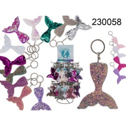 Portachiavi con paillettes glitter, Sirena, 12 colori ass., 72 pz. per display,